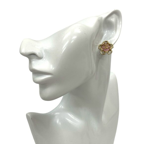 CHANEL Authentic Pink Logo Earrings